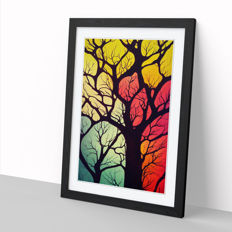 Tree Abstract in Colour Vol.7 1 Piece Single Picture Frame Wall Art, 34cm H x 25cm W x 2cm D, Oak