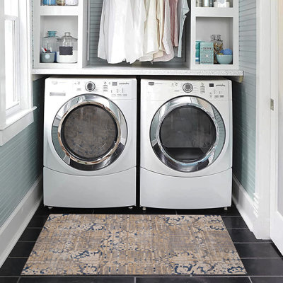 Kivett Distresed Medallions Navy and Sand Indoor Outdoor Machine Washable Area Rug