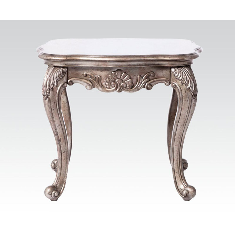 Tierone End Table W/Marble Top, Antique Platinum