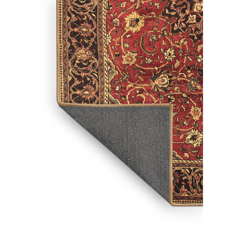 Tapis oriental brun / rouge foncé en laine / polyester tissé à la machine 5 pi x 7 pi Jesko