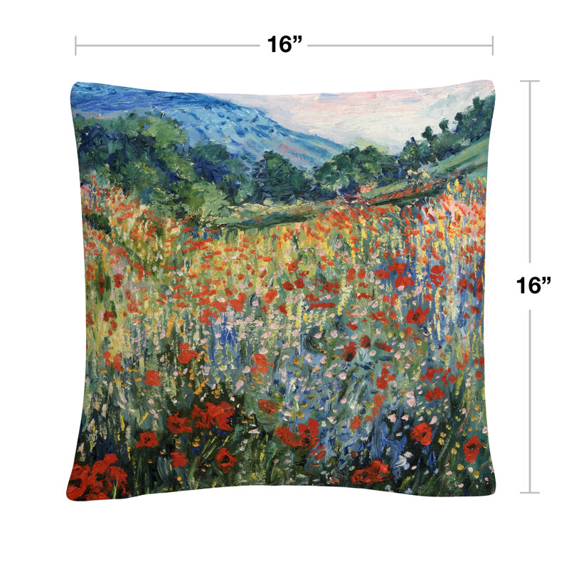 Field of Wild Flowers 16" Square Multicolor Polyester Throw Pillow