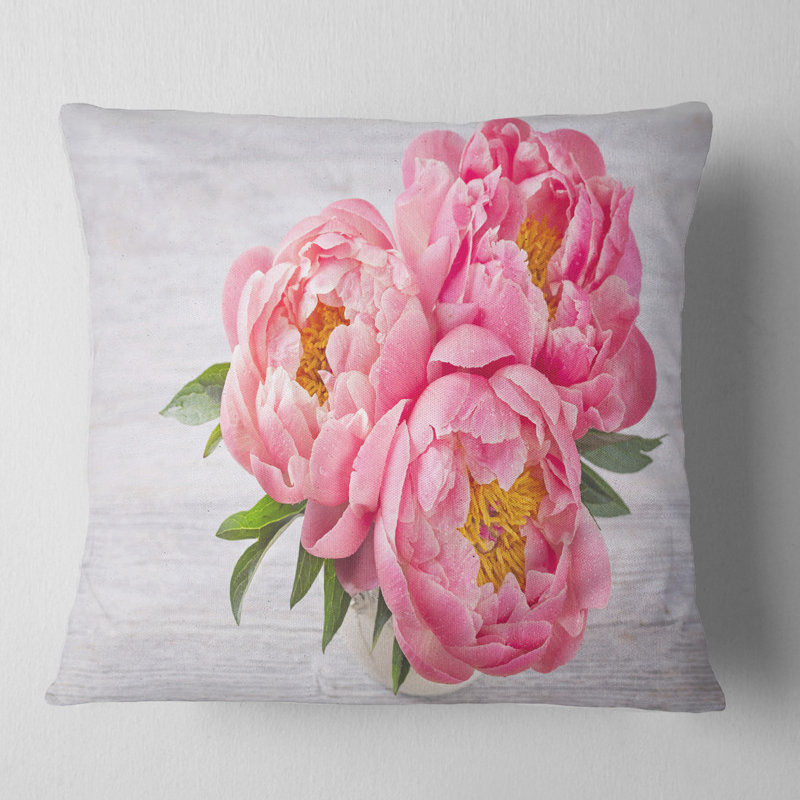 Bunch of Peony Flowers In Vase - Floral Printed Pillow, 18" x 18", Throw Pillow, White