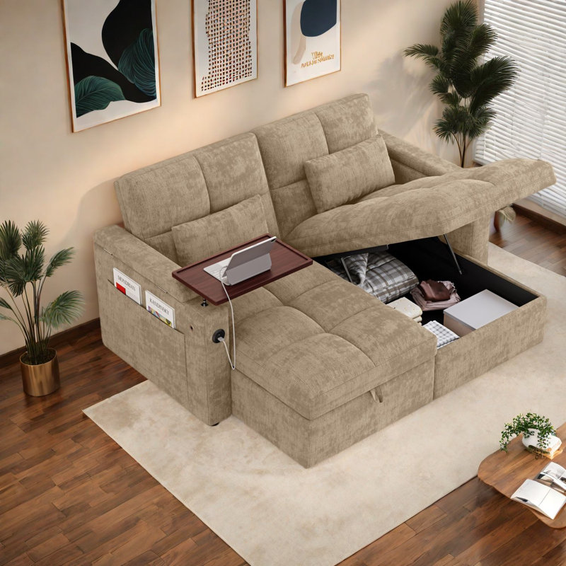 Canapés d'angle avec rangement, divan-lit ajustable en chenille, style moderne, Beige