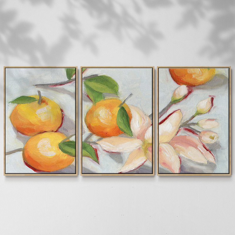 «Tangerine Blossoms I», reproduction sur toile 3 pièces, H 24 po x l 48 po x P 2 po, Naturel