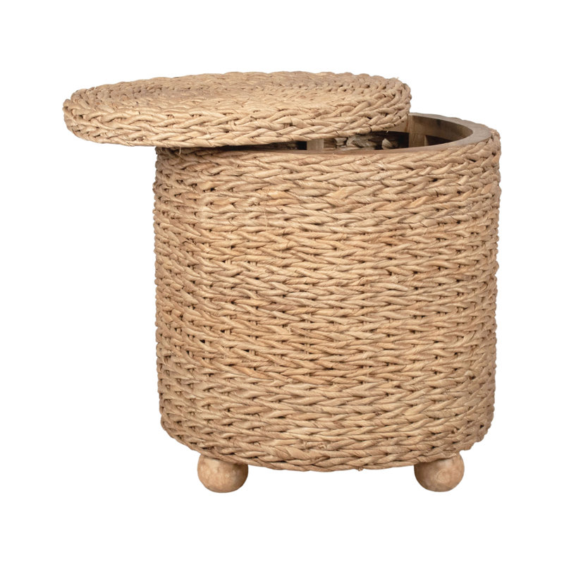 Table d'appoint ronde avec rangement Tropical Abaca, l 18 po, blond