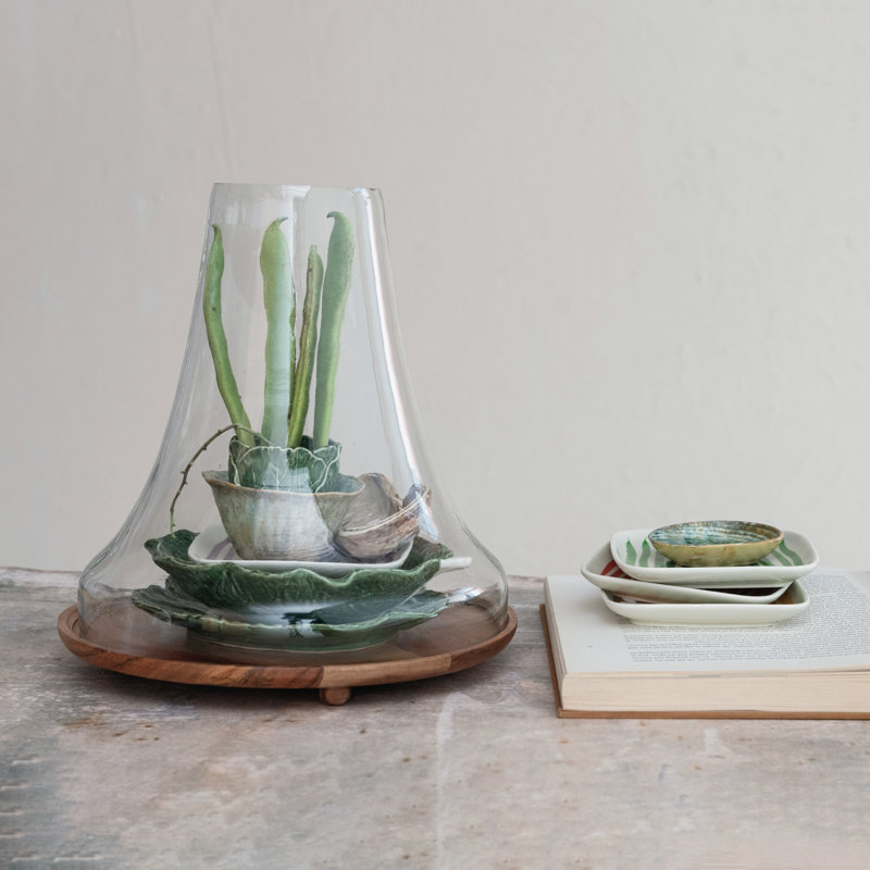 Reclaimed Glass Cloche With Mango Wood Base