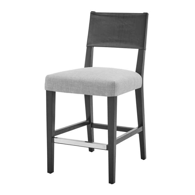 Qamile Upholstered Counter Stool with Solid Wood Frame, Black, Gray