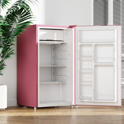BANGSON 3.2 Cu.Ft Mini Fridge with Freezer, Low Noise Energy Efficient Compact Refrigerator for Dorm Room, Apartment, Office，Pink