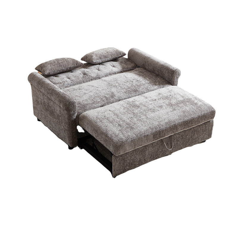 Canapé-lit de 58,27 pouces 3-en-1 - canapé-lit en tissu chenille - cadre arrière KD, Gris clair