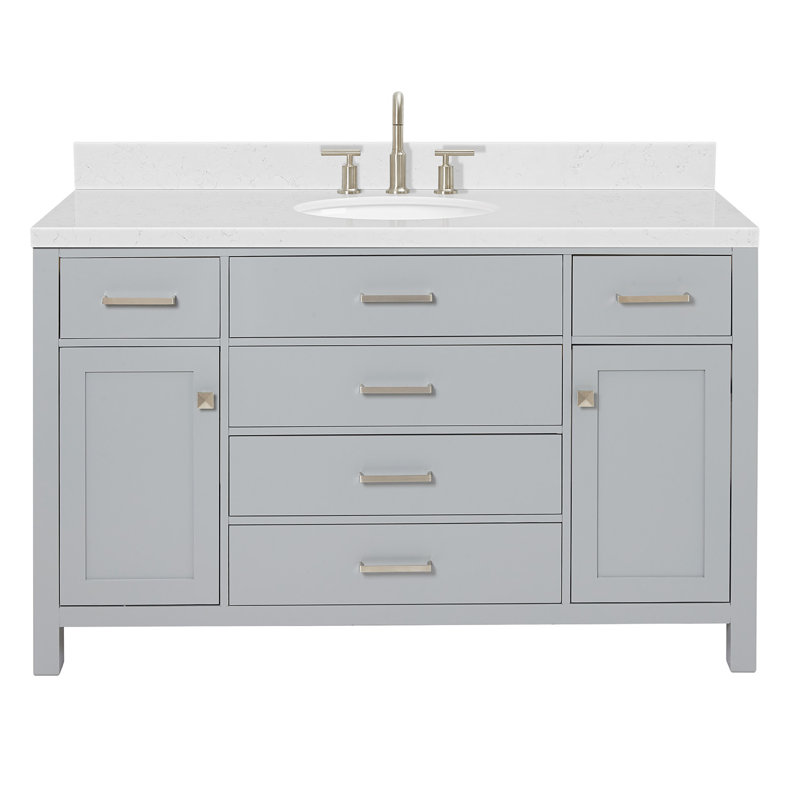 Meuble-lavabo simple avec plateau en quartz Macnair, Gris, 54"