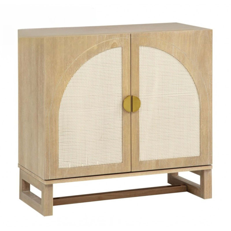 Armoire de rangement 1 pièce à porte arquée en rotin, buffet en bois avec tablette réglable pour le salon et la cuisine