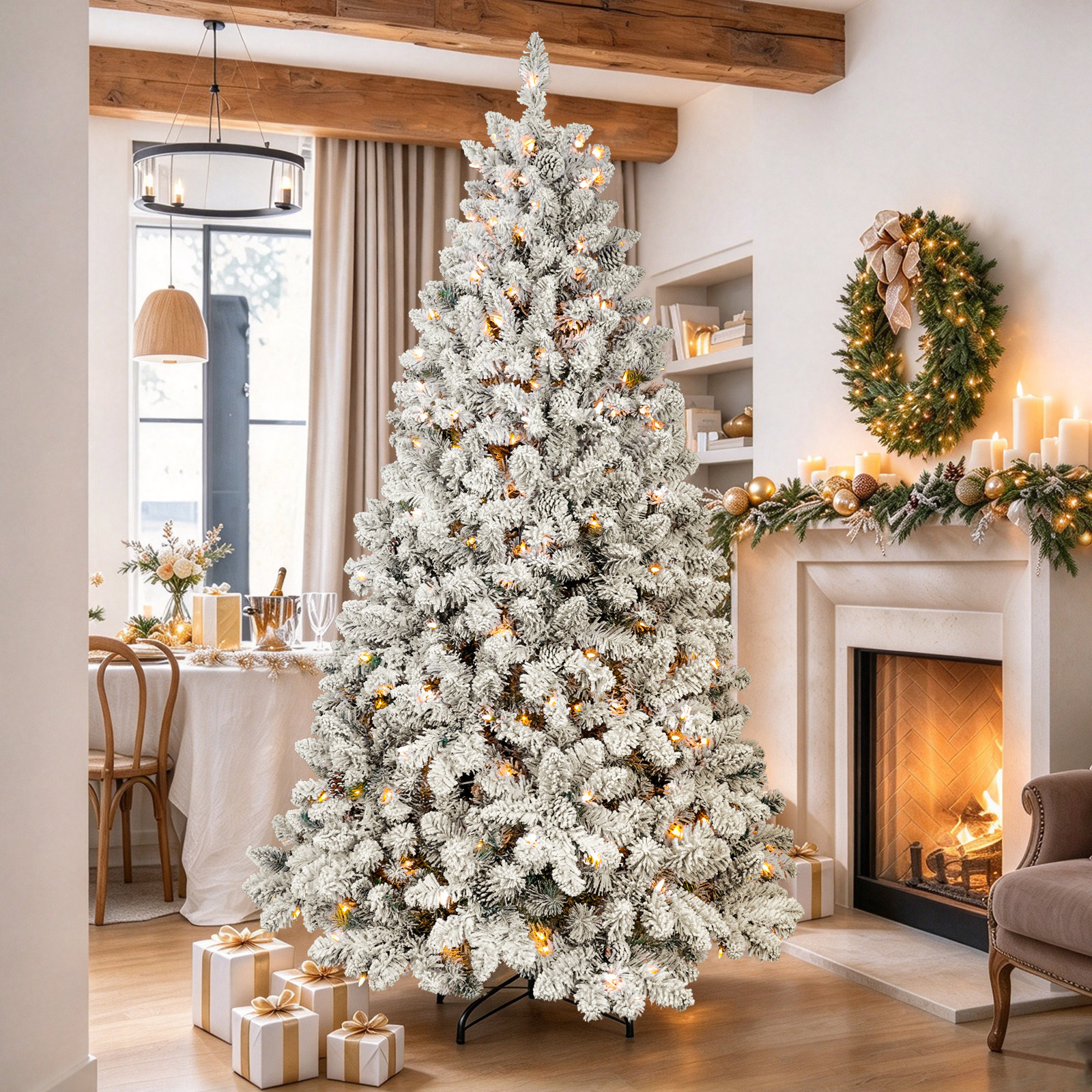 Flocked Pre-Lit Pine Christmas Tree, 4.5'