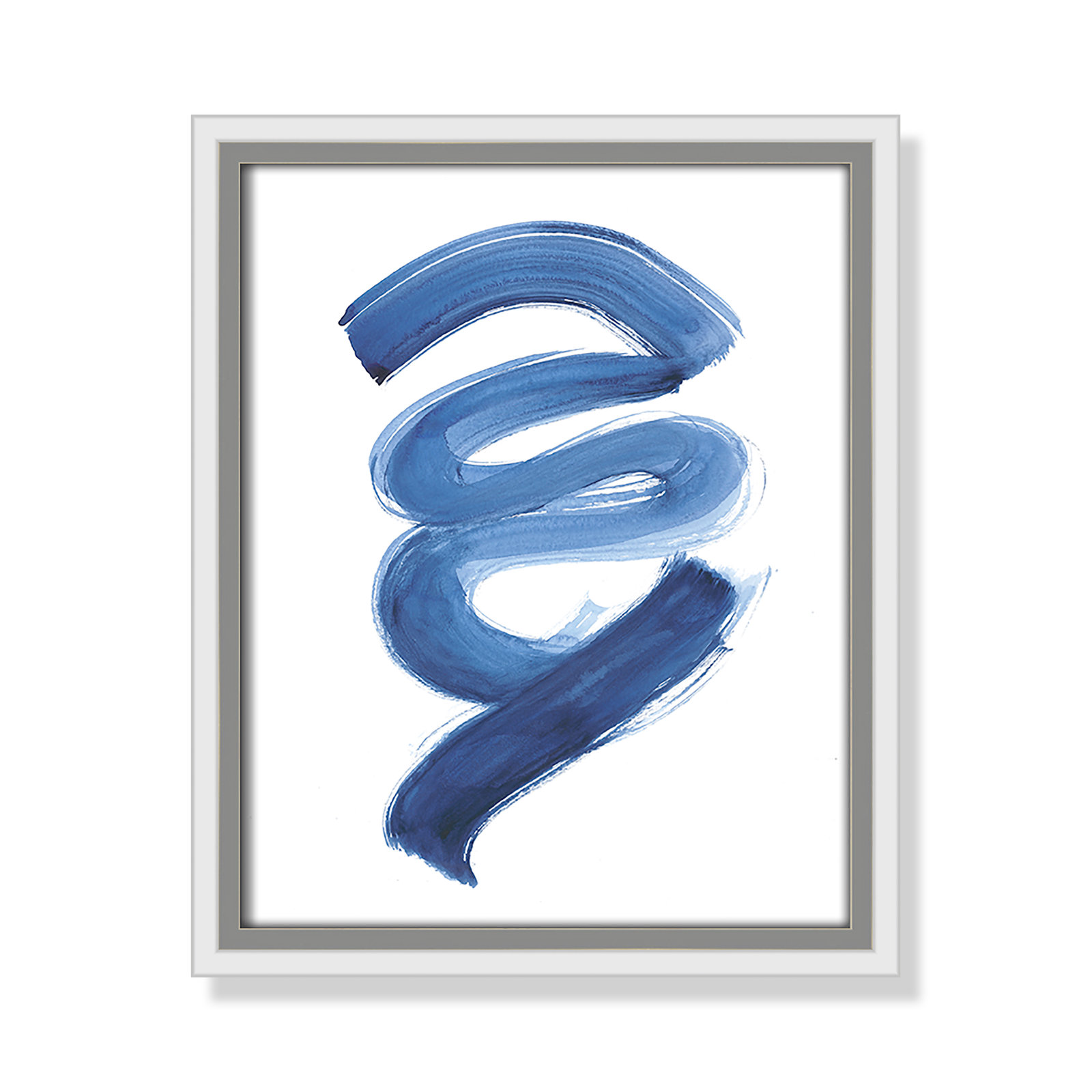 Slinky Indigo I by Filippo Ioco - Painting Print, White Framed Canvas, 11.5" H x 9.5" W x 2" D