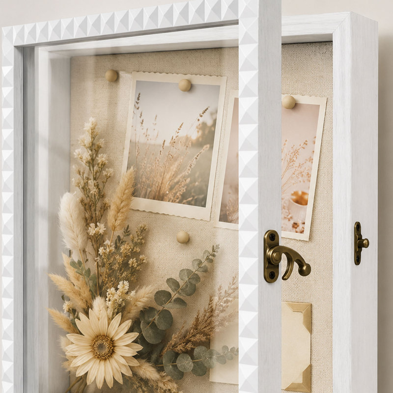 Cadre de boîte-cadre en forme de losange 11 po x 14 po, étui à souvenirs en bois avec porte en verre et support en lin