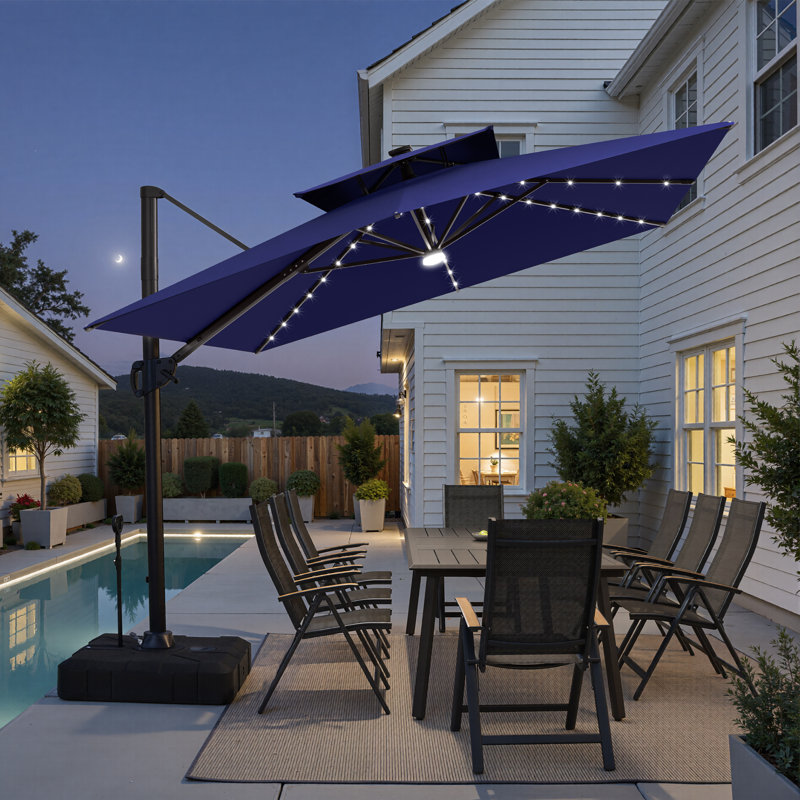  Parasol rectangulaire en porte-à-faux à DEL 12 pi x 9 pi avec base lestée - déplaçable sans effort par une seule personne
