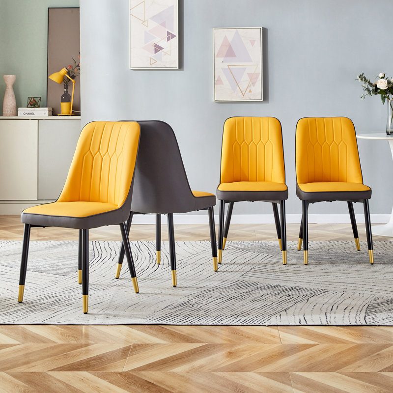 Shantai Unfinished Tufted Upholstered Back Side Chair, Orange/Dark Gray