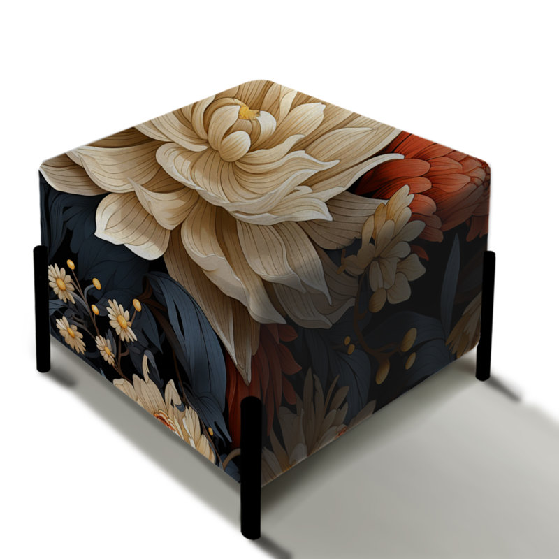 Moderne fusion gris et motif floral coloré - repose-pieds carré floral