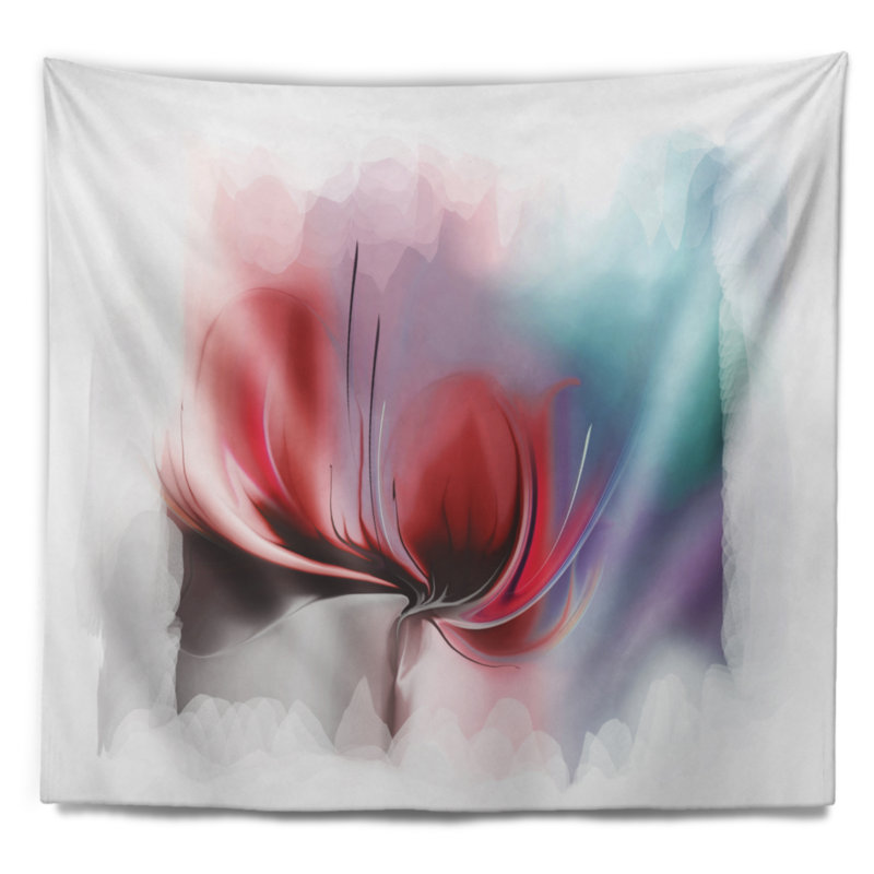 Tapisserie florale rouge, H 68 po x l 80 po