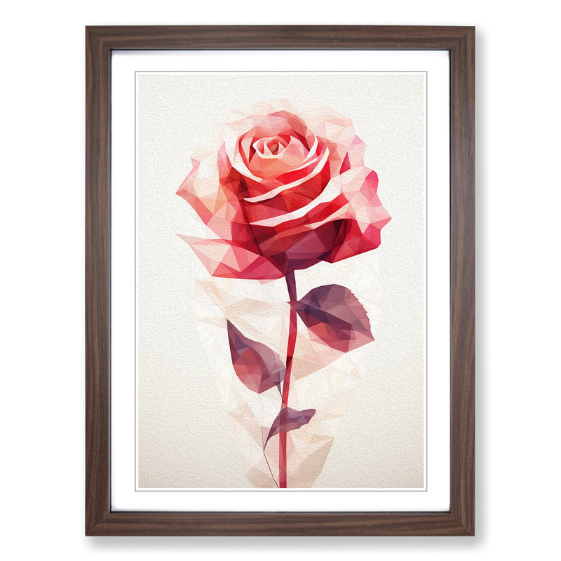 Rose Geometric - Single Picture Frame Print on Wood, 64cm H x 46cm W x 2cm D, Walnut