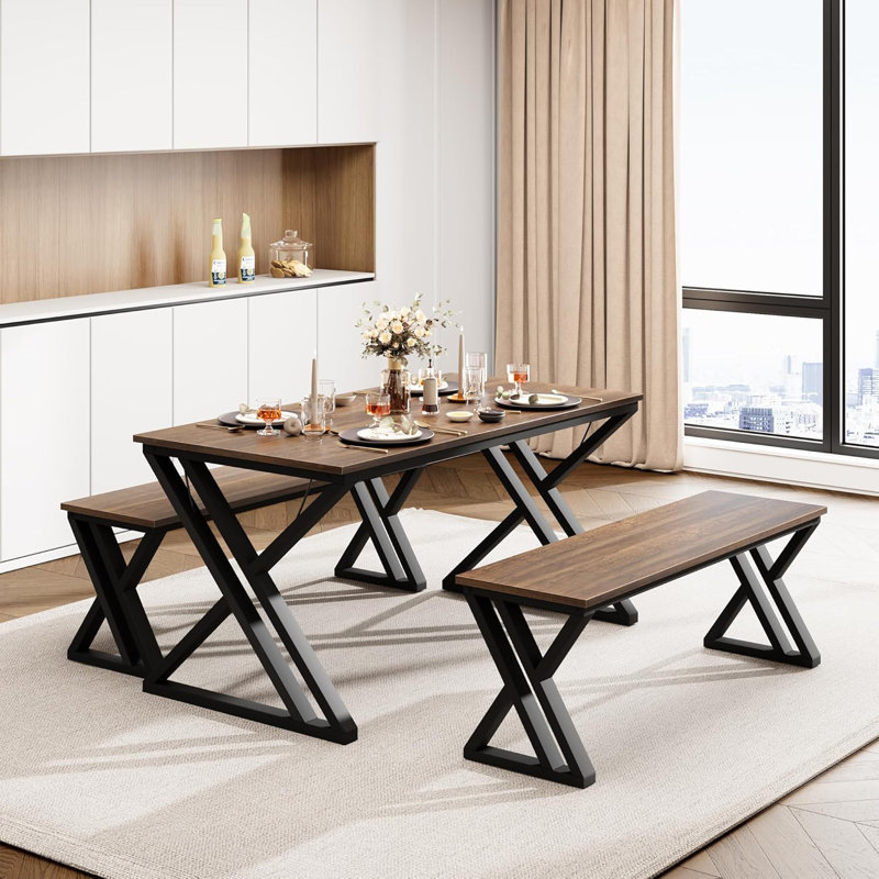 4 - Person Solid Wood Dining Set, Brown, 74.4cm H x 140cm L x 70.6cm W