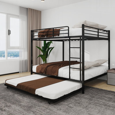 Durable Square Tube Iron Bunk Bed Featuring Safety Rails, Modern Minimalist Look