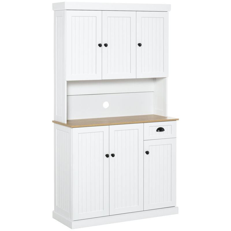 White Modern Kitchen Pantry Storage Cabinet with Hutch