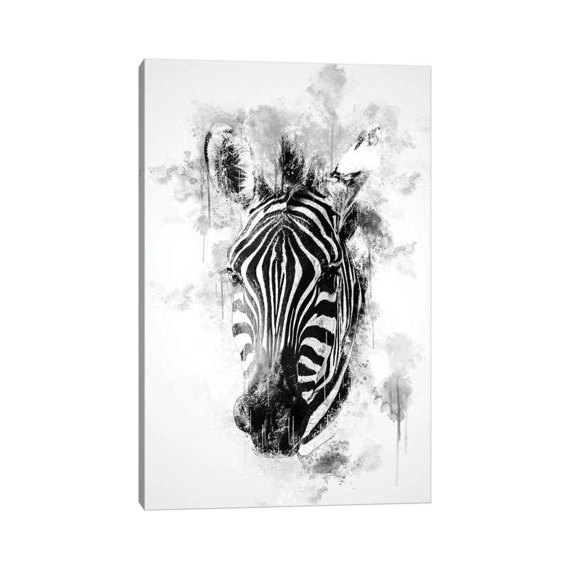 Zebra Head in Black and White 1 Piece Wrapped Canvas Painting, 66.04 cm H x 45.72 cm W x 3.175 cm D