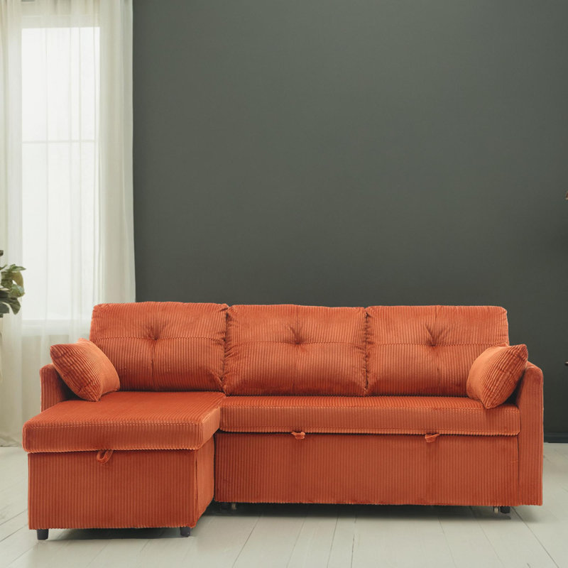 Canapé-lit modulaire rembourré 2 pièces 2 pièces, Velours orange