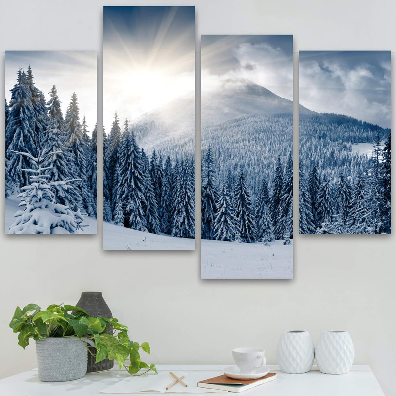 Winter " Winter Forgest Nature Landscape For Living Room Bedroom Home Office Extra Large Wall Decor " 4 - Pieces