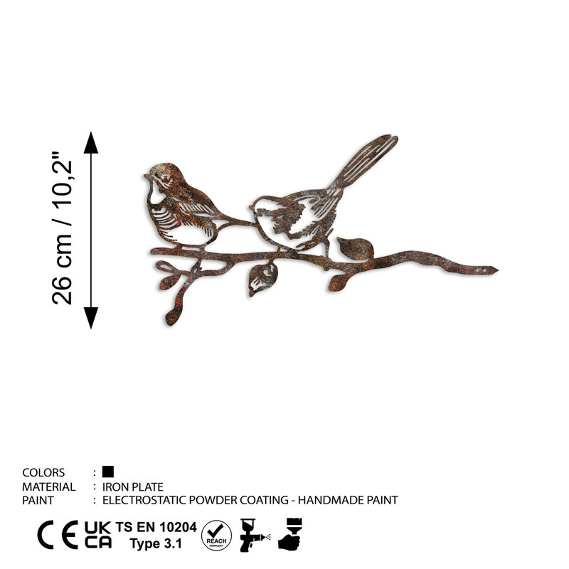 Hand-Painted Decorative Garden Object, 19.7 x 10.2 inches | 100% Metal, Thickness: 0.06 inches | Brown Finish, No Assembly Required | Unique Design Enhances Outdoor Spaces, Durable and Stylish Accent Piece
