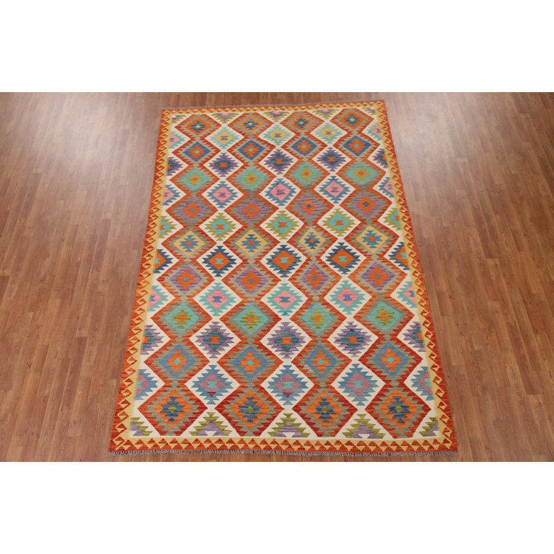 Tapis multicolore en laine réversible Kilim 7 x 10