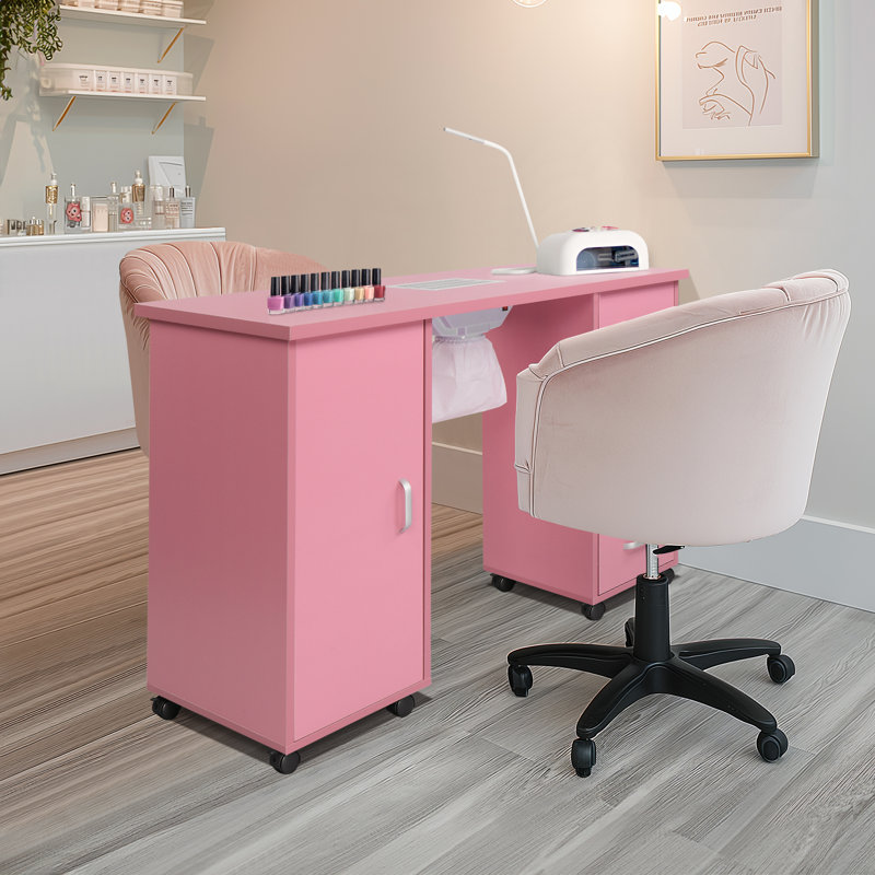 43'' x 17.7'' Craft Table with Wheels, Pink