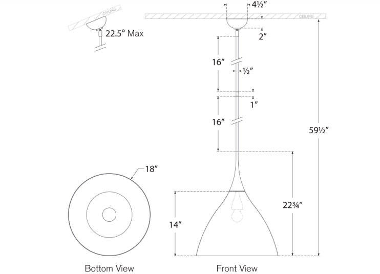 AERIN Agnes Medium Pendant, Matte Black, 22.75" H x 18" W x 18" D