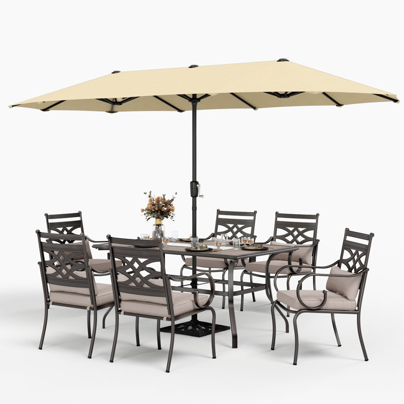 Ensemble de salle à manger rectangulaire pour 6 personnes de 60 po avec coussins et parasol Leonard, Beige
