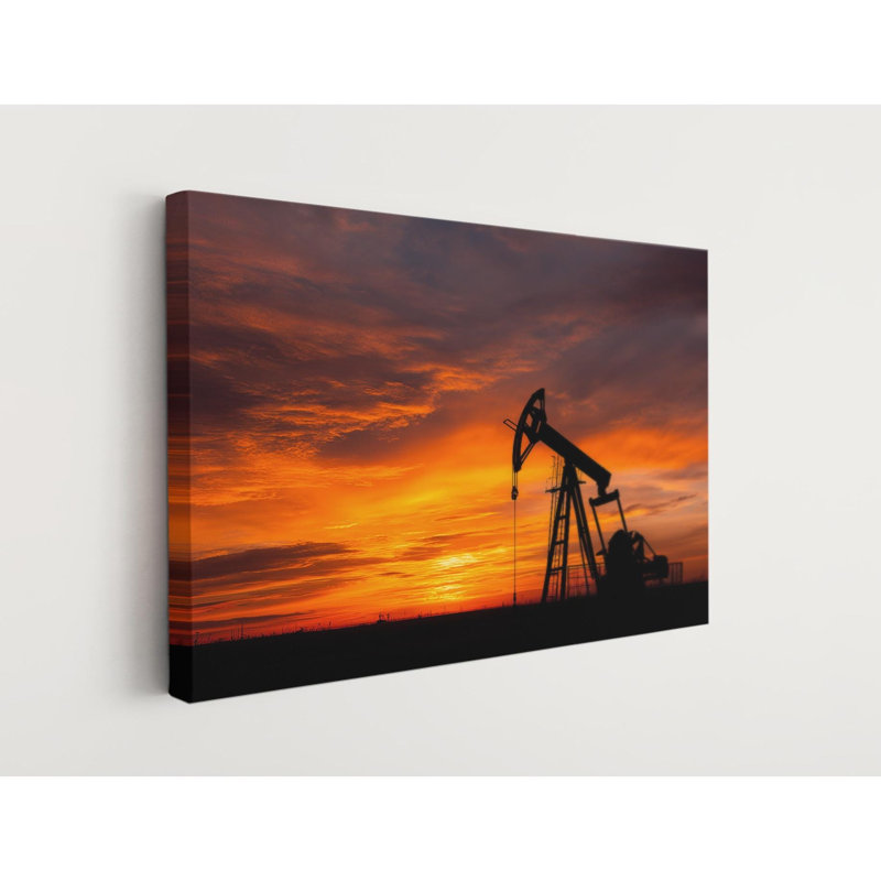 «Texas Oil Pumpjack Sunset», impression sur toile - décor de mur occidental - paysage industriel rustique, H 12 po x l 18 po