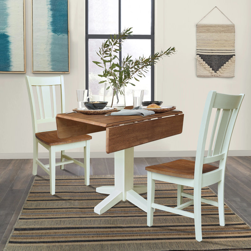 Ishka 2 - Person Solid Wood Dual Drop Leaf Pedestal Dining Set , Hickory/Shell