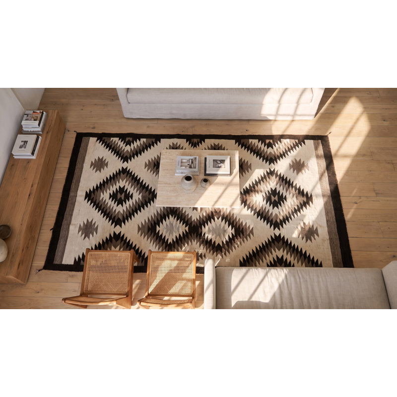 Antique Geometric Pattern Native American Flat Weave Rug