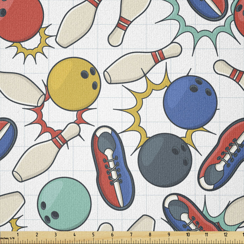 Denyer Colour Doodle Design on Notebook Sheet Backdrop Ball Pins and Shoes Multi-Purpose Fabric