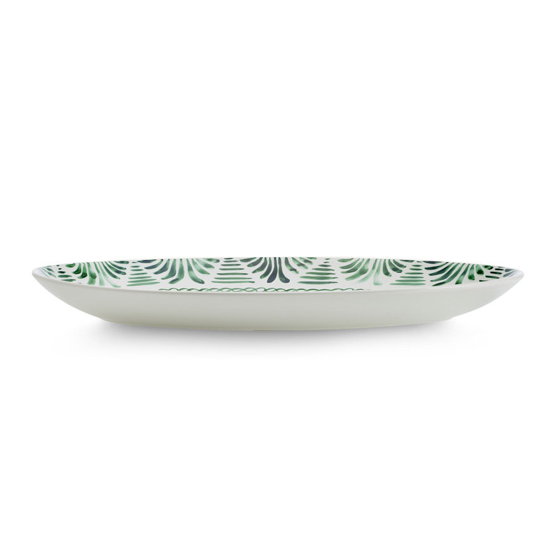 Green Floral Ceramic Oval Serving Bowl and Platter Set