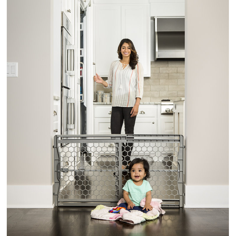 Adjustable Gray Plastic Pressure-Mounted Baby Gate, 28-42 Inches