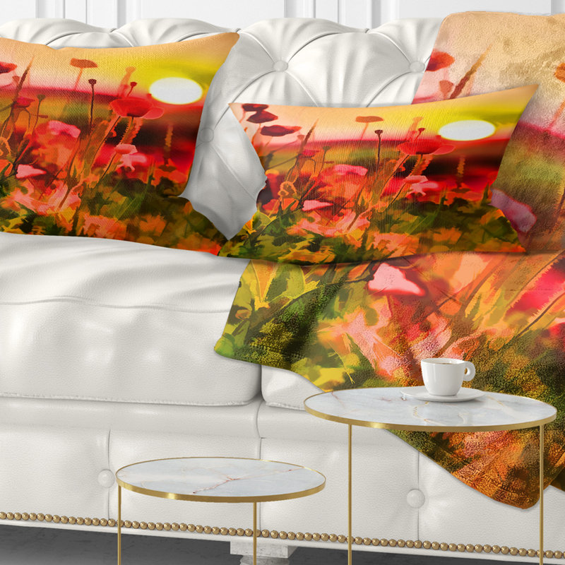 Coussin d'été avec coquelicots rouges - paysage imprimé