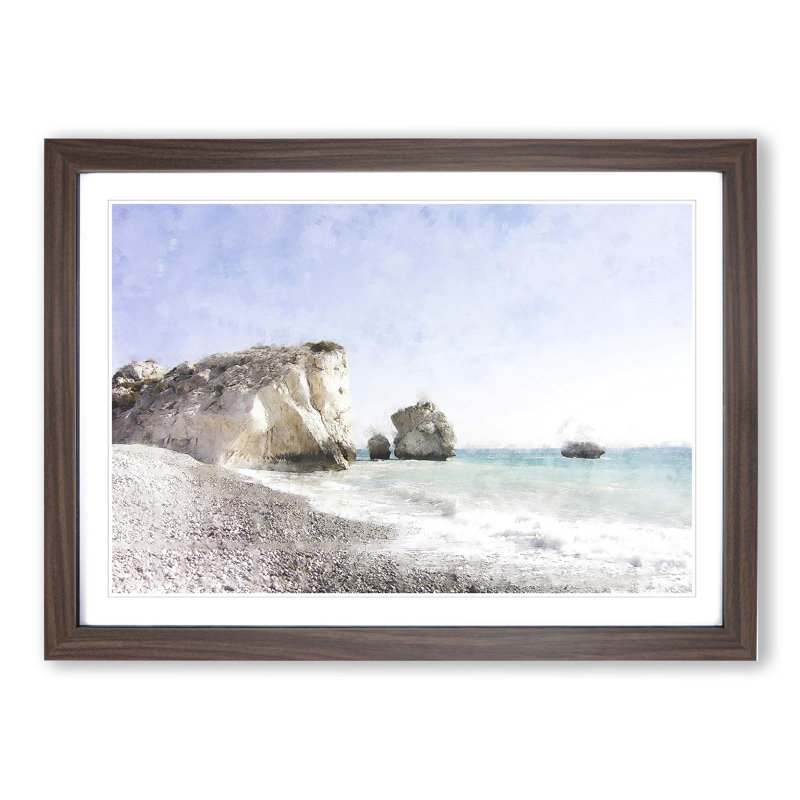 Cyprus Beach - Picture Frame Painting, 48cm H x 65cm W x 2cm D, Walnut Framed
