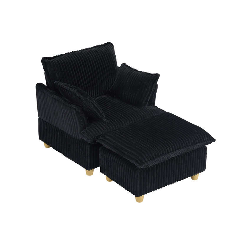 Canapé simple en velours côtelé avec coussins de pieds et coussins décoratifs, convient au balcon, au salon ou au bureau