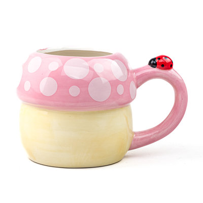 10 Strawberry Street Pink Mushroom With Ladybug Mug, Set Of 4