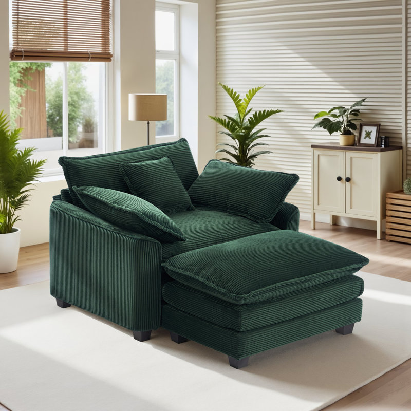 46.06" Modern Comfy Living Room Chair, Corduroy Upholstered Armchair, Compact Reading Chair, Green Chenille