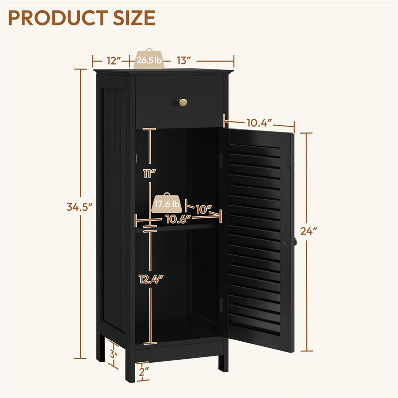 Amabilia 34.5" H x 13" L x 12" W Free-Standing Bathroom Cabinet, Black