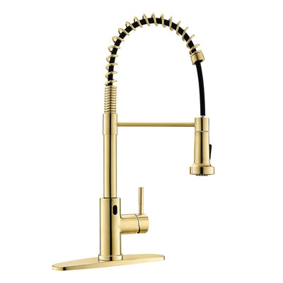 Hands Automatic Smart Faucet - Touchless With Modern Pull Down In Brushed Gold For Convenient Kitchen Use Stainless Steel 2-Inch Sensing Distance &