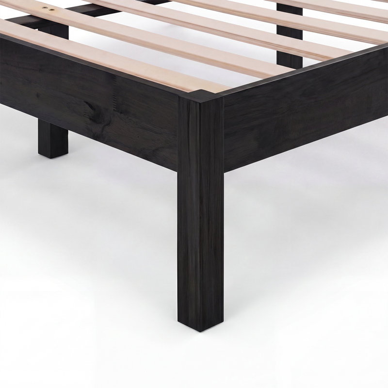 Lit plateforme classique en bois massif, double, finition noire, aucun sommier requis, assemblage facile, Cadre seulement