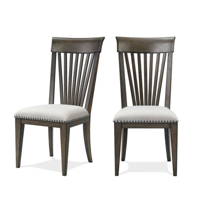 2 Grant Nailhead Trim Dining Chair , Beige Upholstery, Slat Back Style, Tapered Legs, Stable Hardwood Construction 2 Chairs Ornamentation, Back, Frame