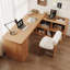 Bureau brun en L en bois massif avec 3 tiroirs-1172544460-1172544462